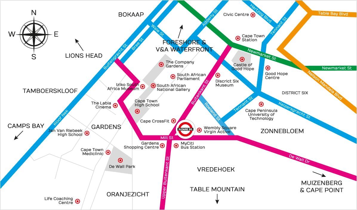 mappa di buitenkant street Città del Capo