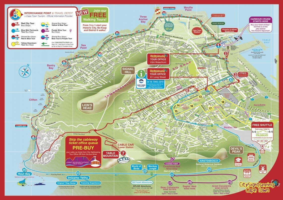 mappa di Cape Town city sightseeing bus