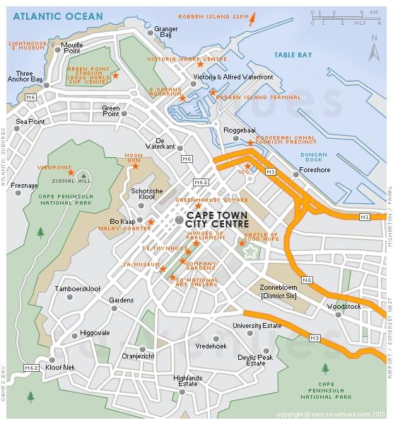 mappa di città di Città del Capo