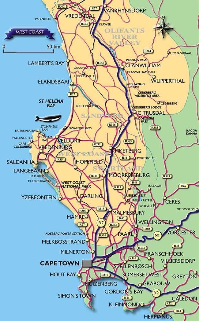 mappa di costa di Città del Capo