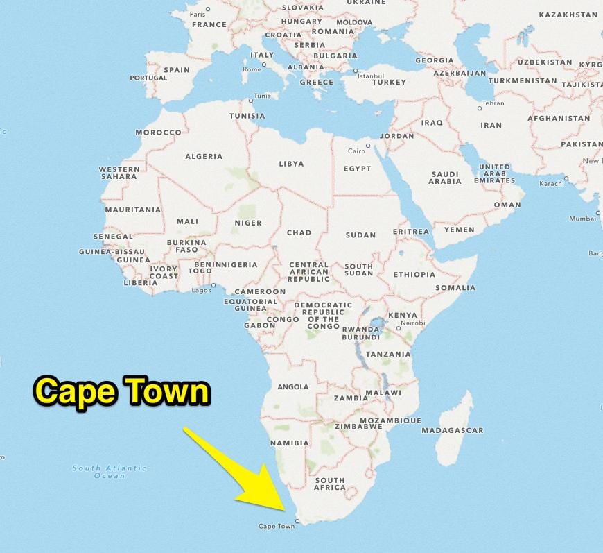 Città del capo posizione sulla mappa del mondo