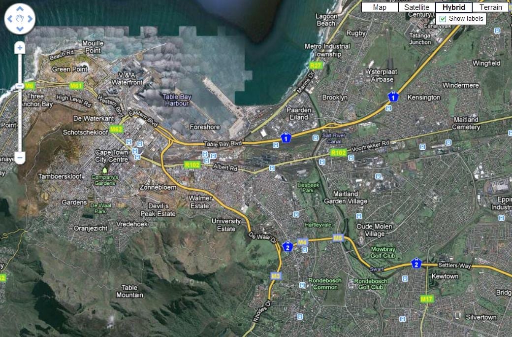 la mappa di Città del Capo satellitare