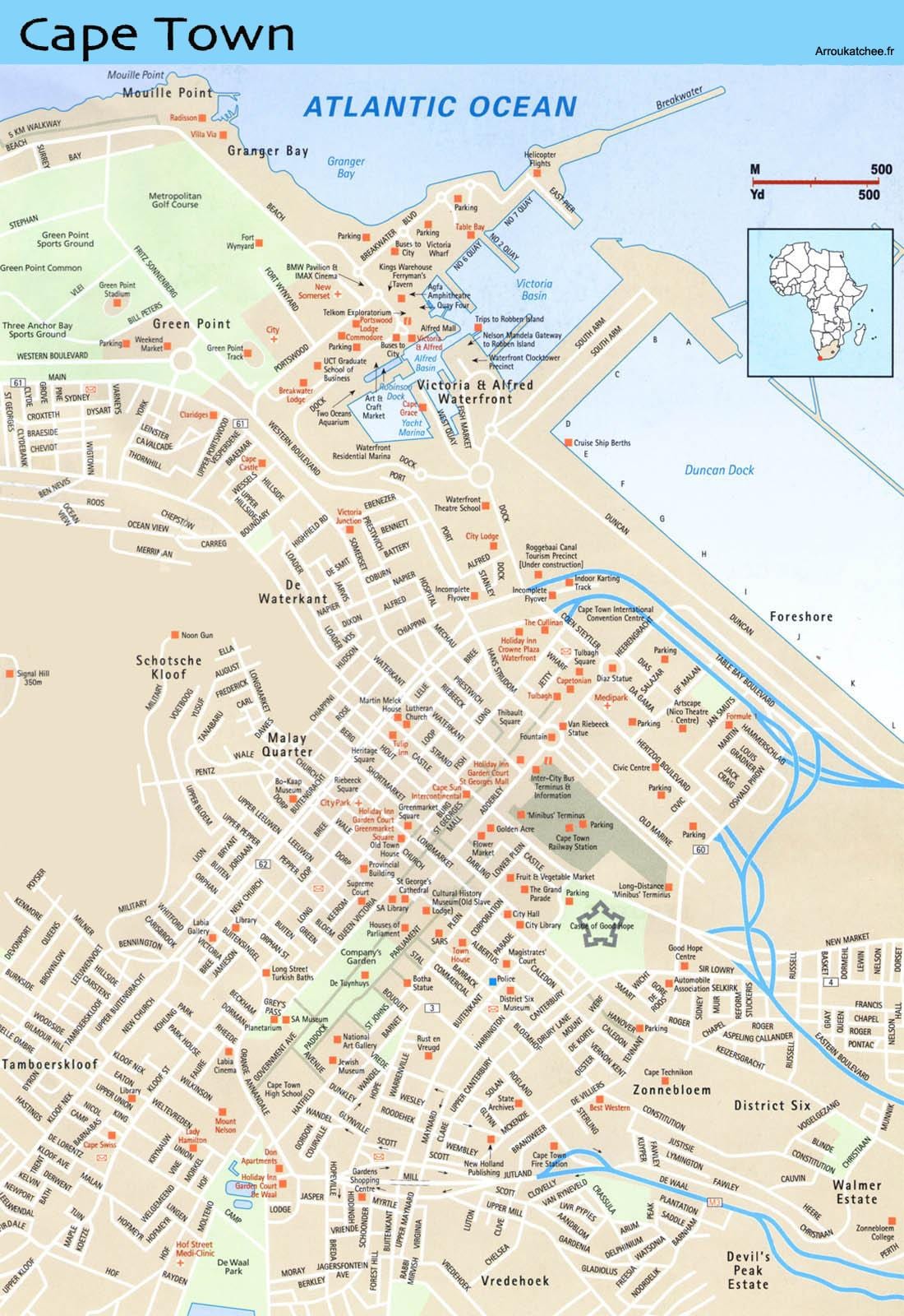 mappa stradale di Città del Capo, Sud Africa