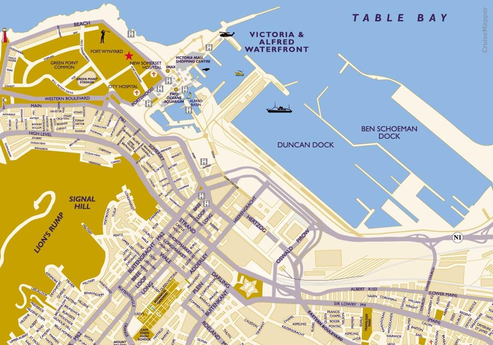 la mappa di Città del Capo, cruise terminal