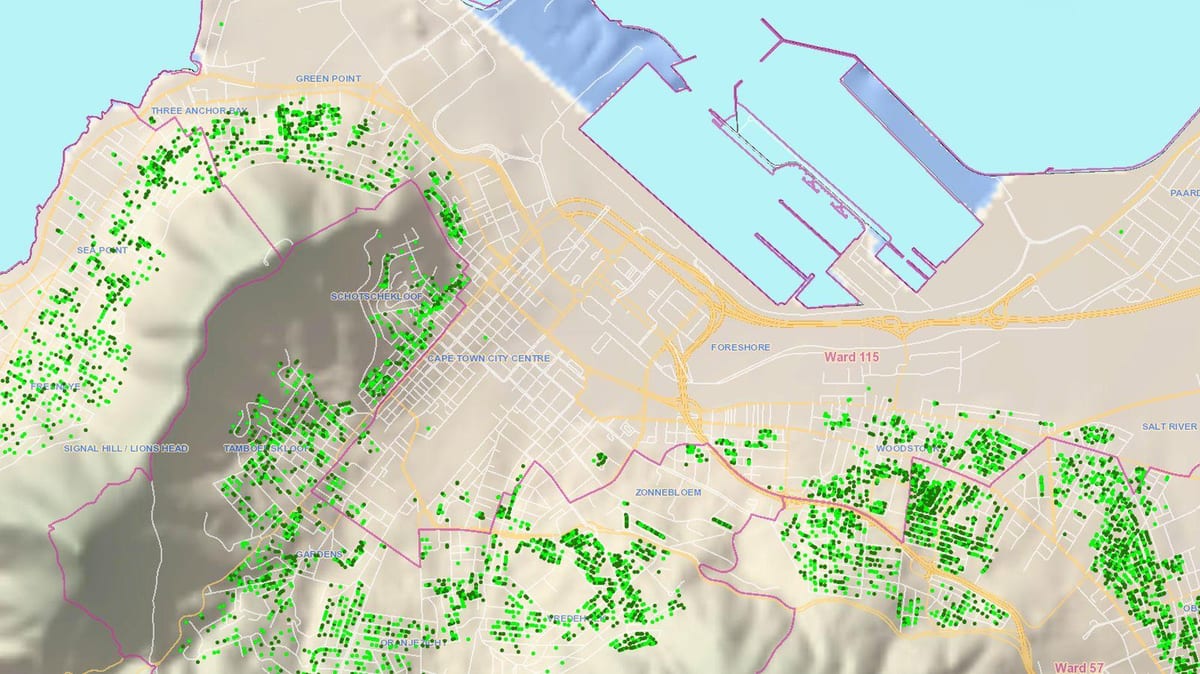 la mappa di città del Capo rioni