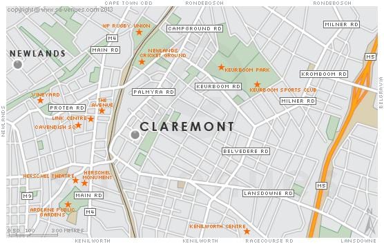 mappa claremont Città del Capo