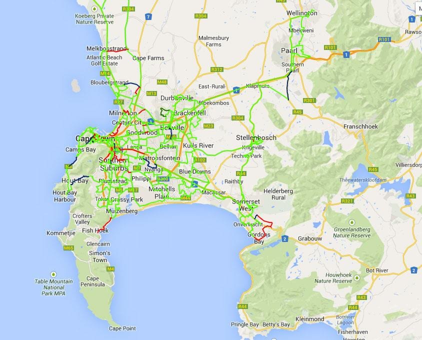 la mappa della fibra sulla mappa di Città del Capo