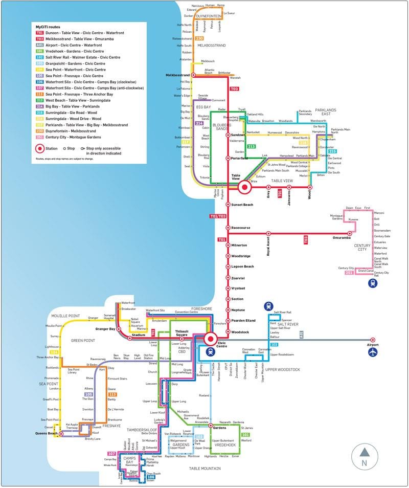 Città del capo myciti autobus mappa