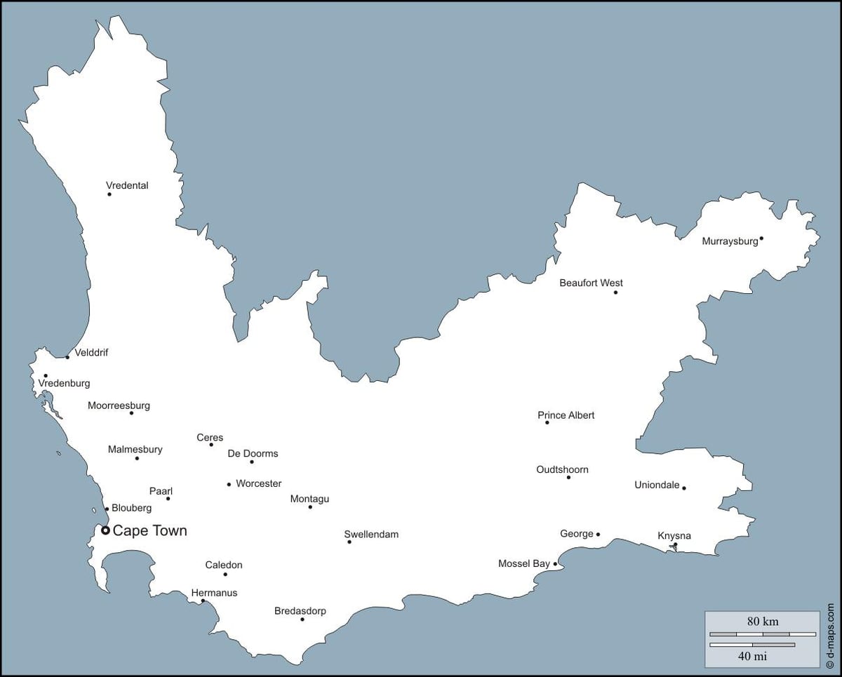 la mappa di Città del Capo, western