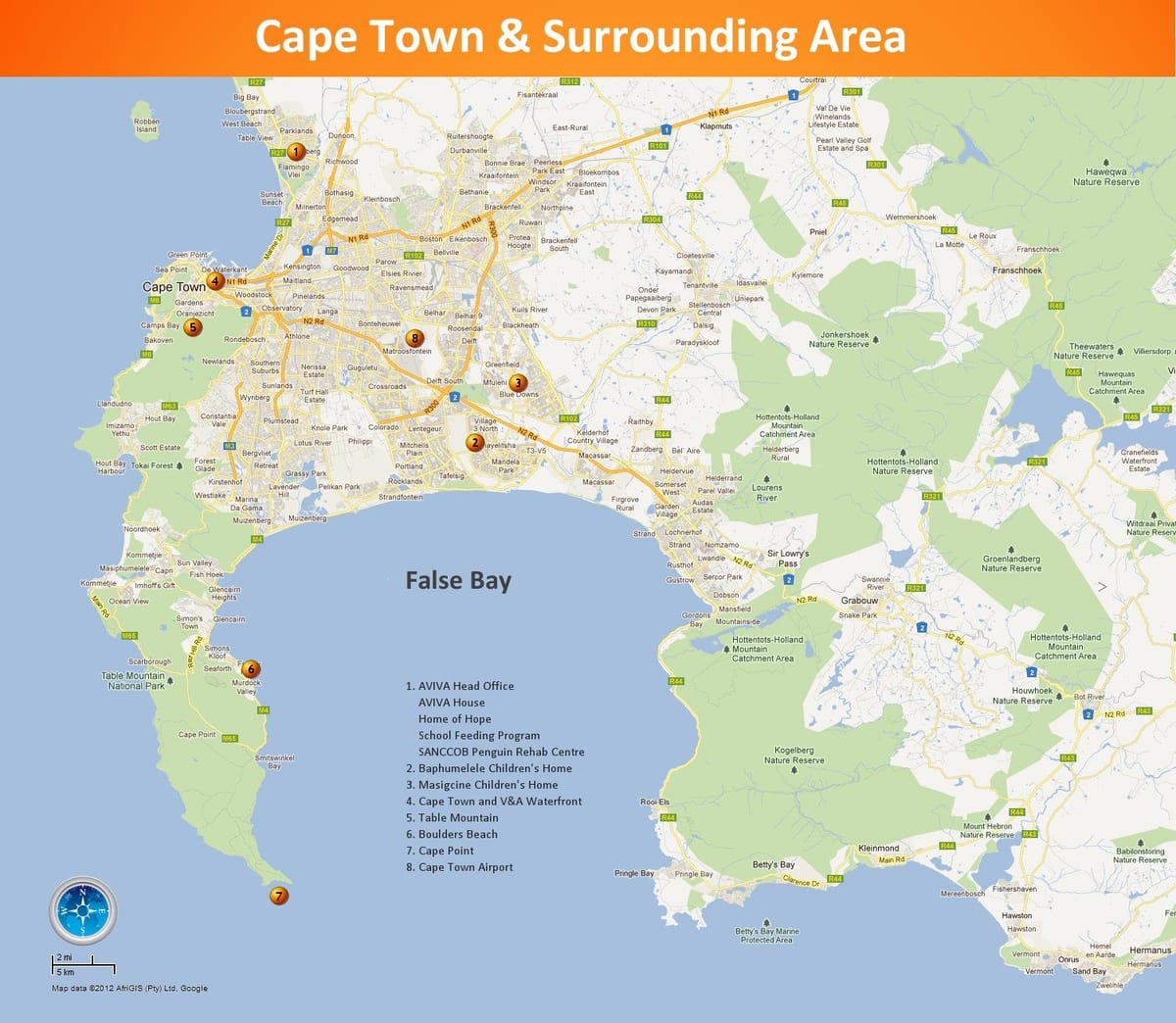 la mappa di Città del Capo, Sud Africa