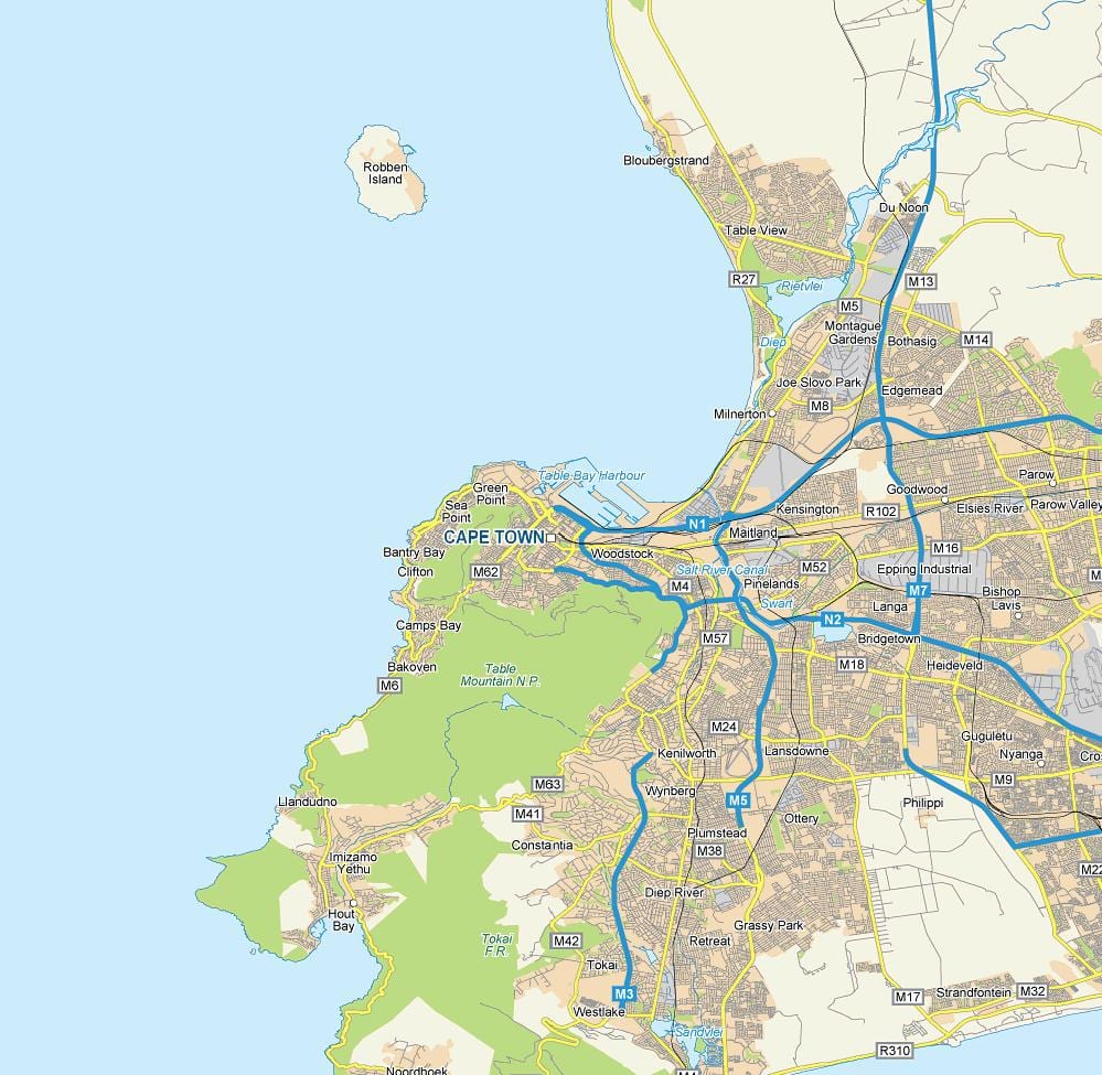 mappa di Città del Capo e dintorni