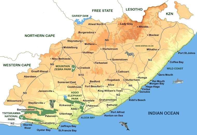 mappa dell'est di Città del Capo