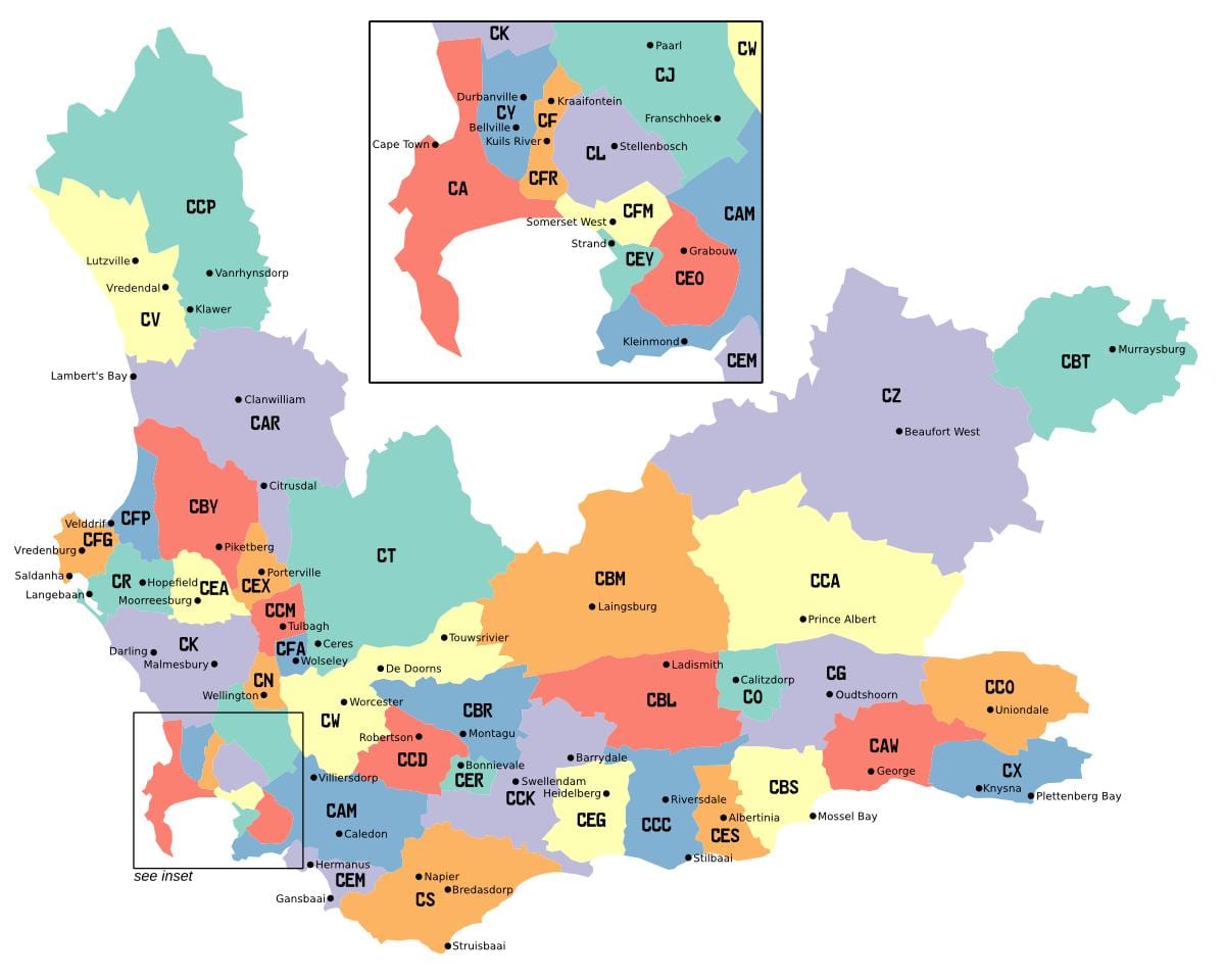 mappa di western cape periferia
