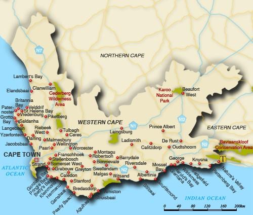western cape spiagge mappa