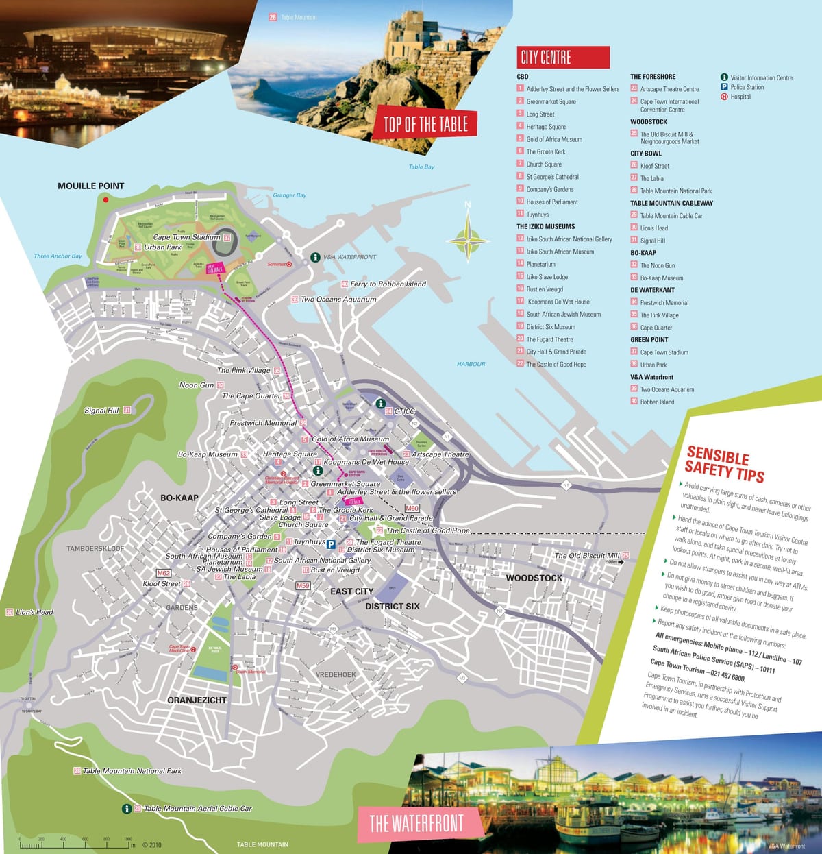 la mappa di Città del Capo, mostrando attrazioni turistiche