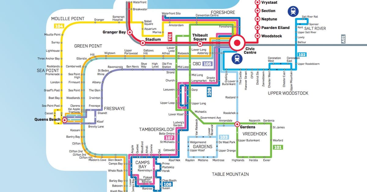 Città del capo mappa di autobus