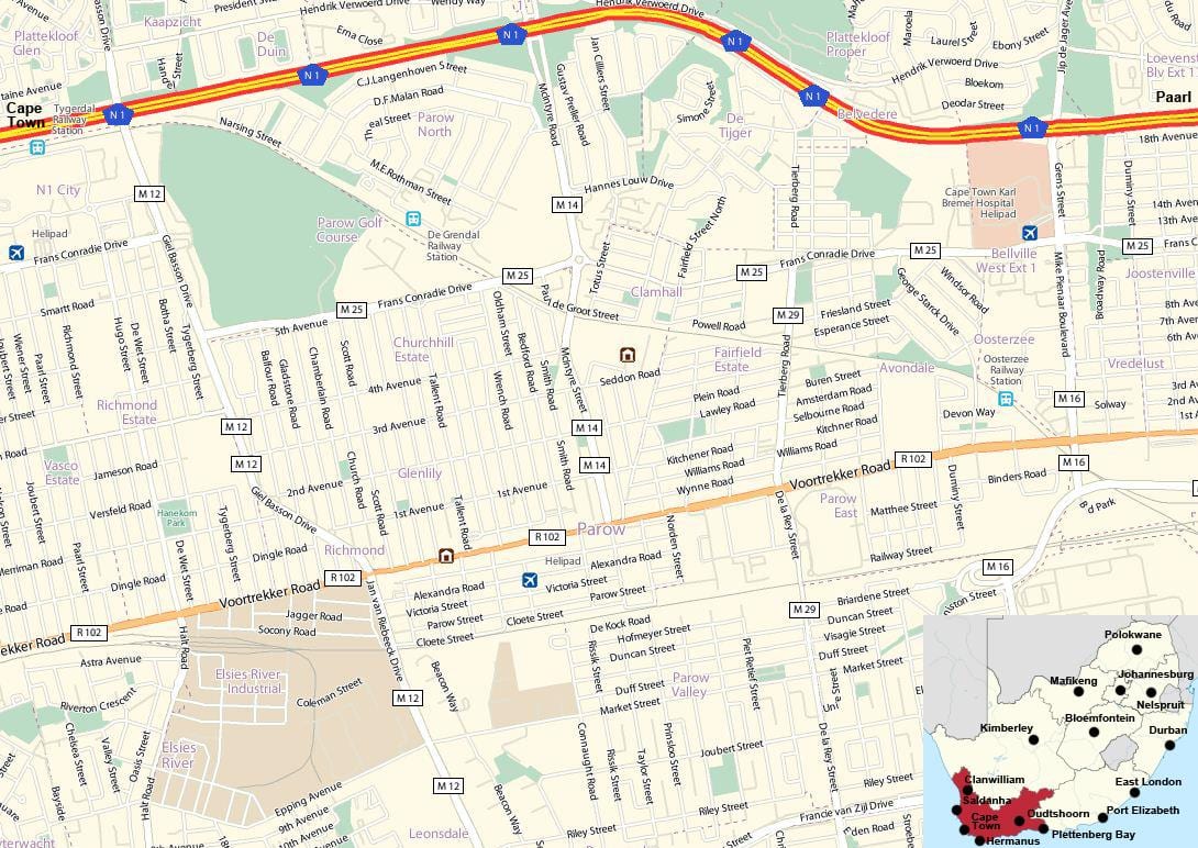 mappa di parow Città del Capo