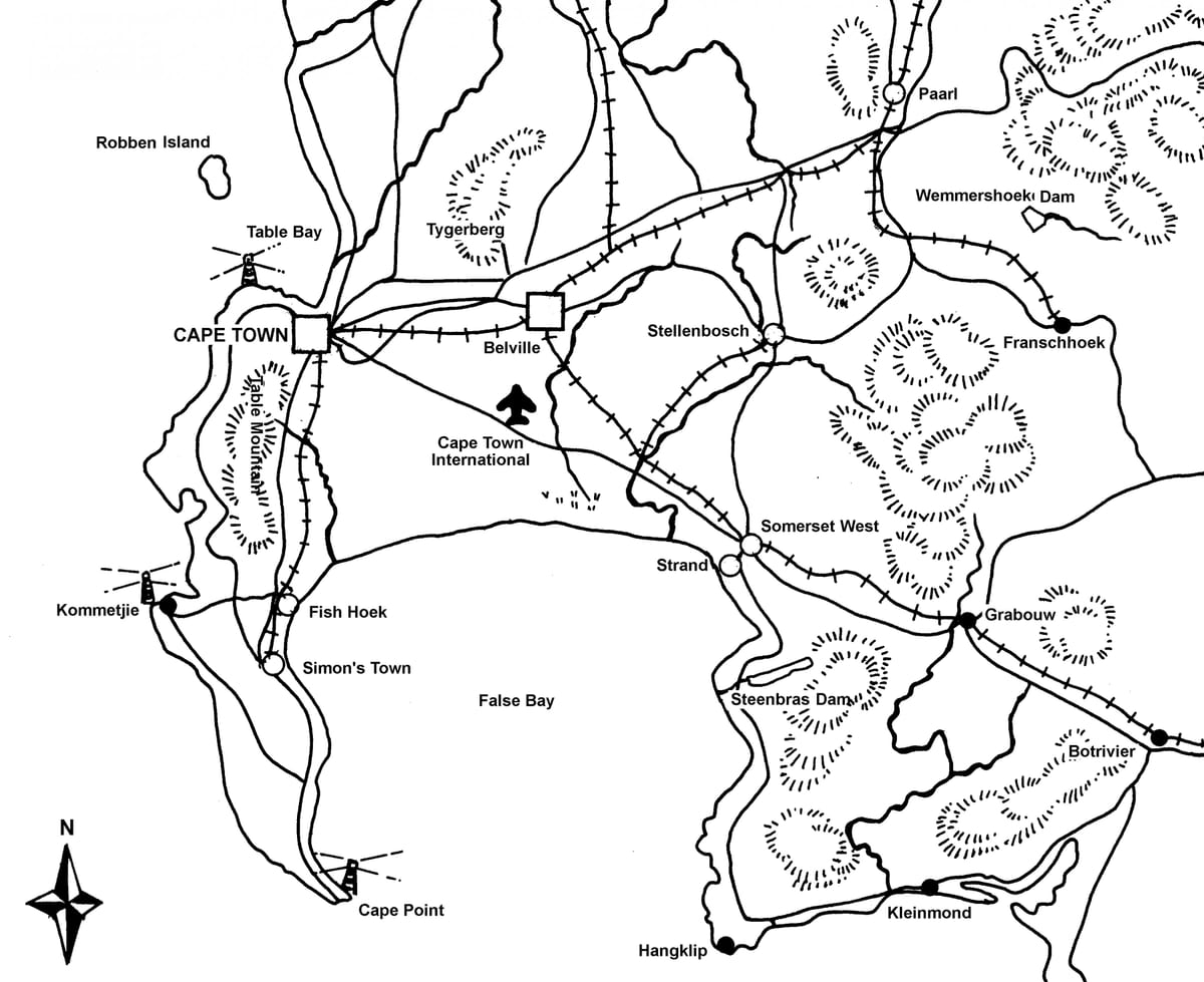 mappa di schizzo sulla mappa di Città del Capo