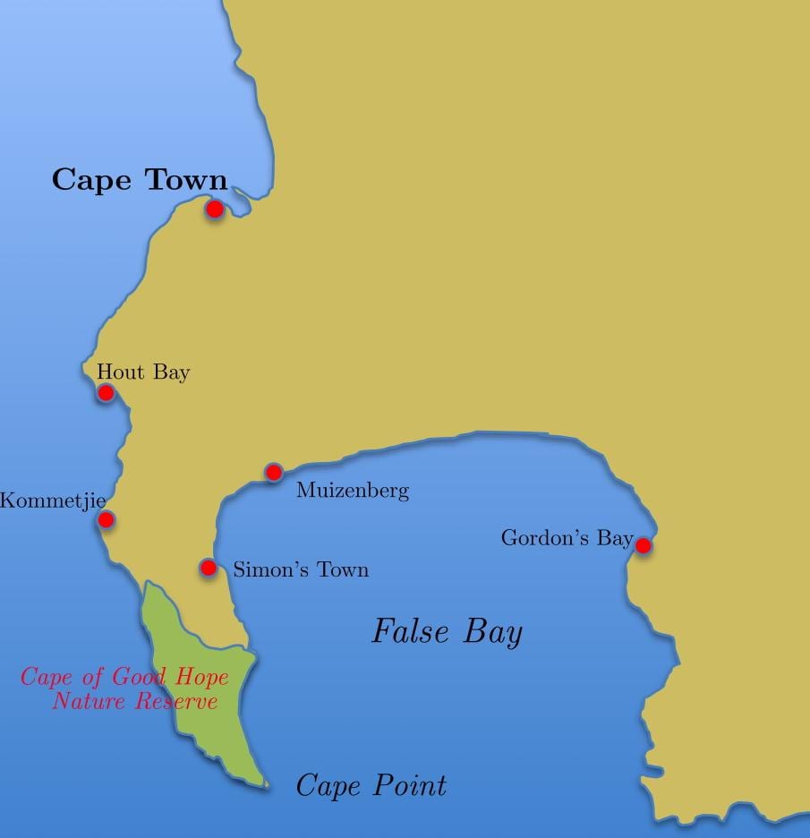 mappa di simon's town, Sud Africa