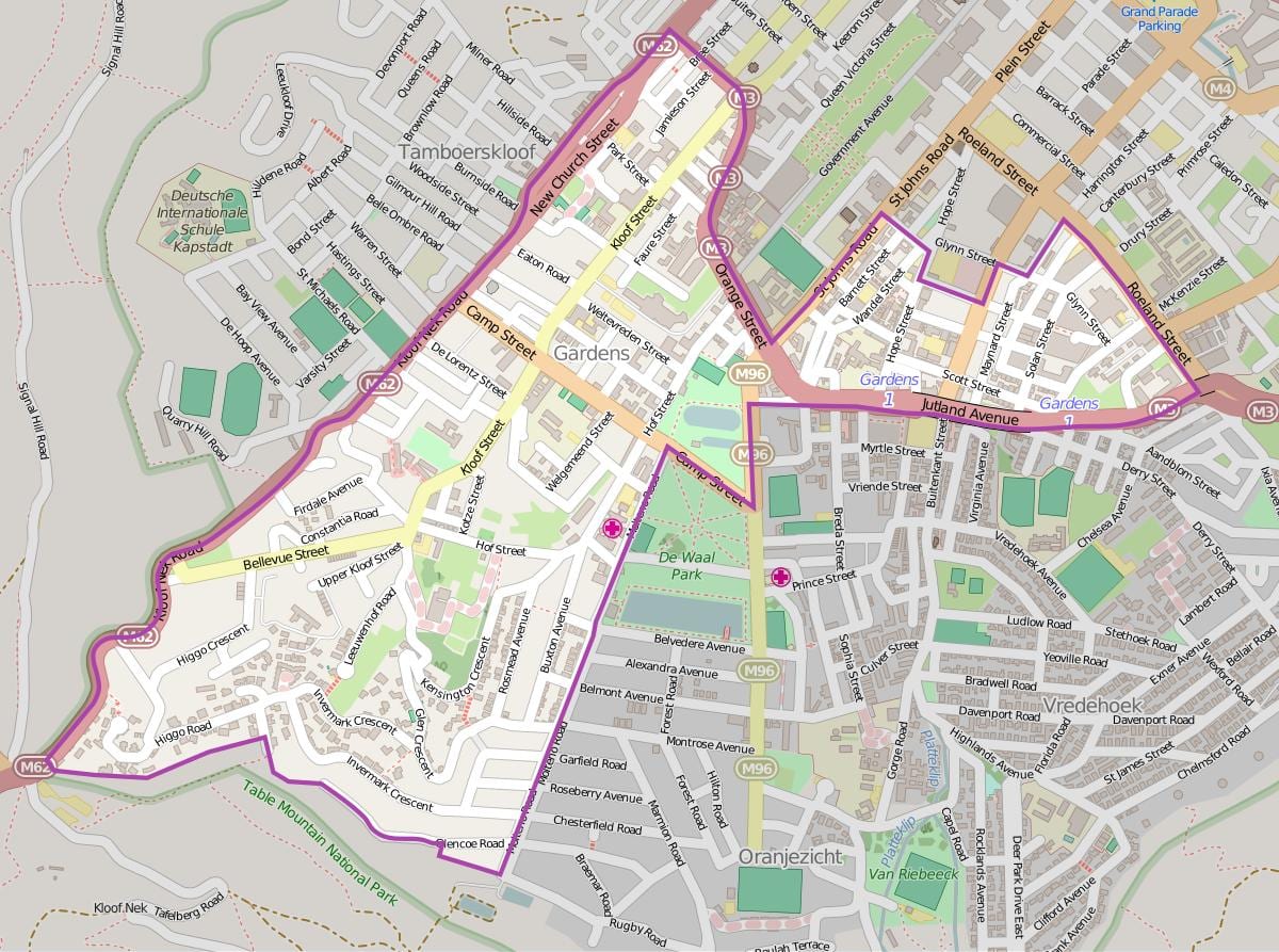 mappa di tamboerskloof Città del Capo
