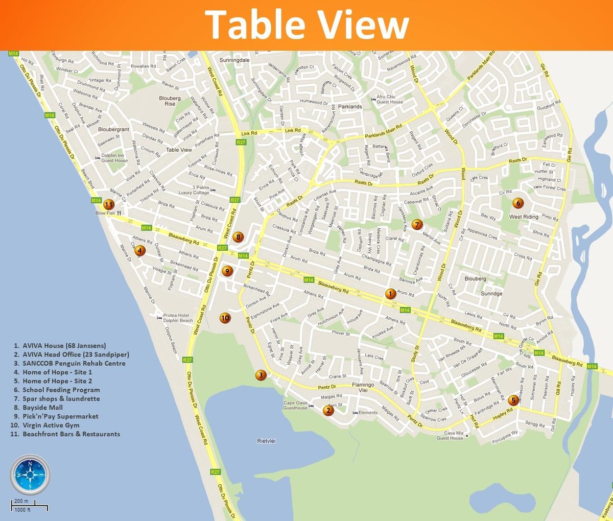 mappa della vista tabella di Città del Capo