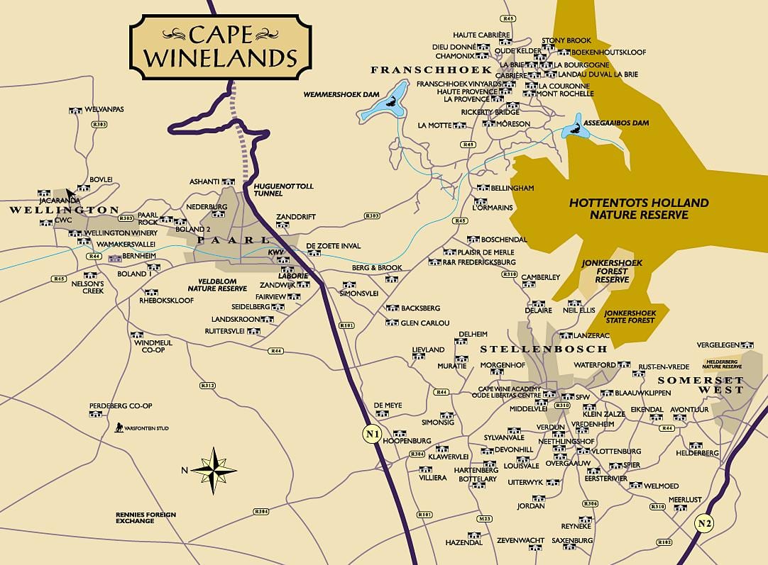 mappa di Cape winelands Città