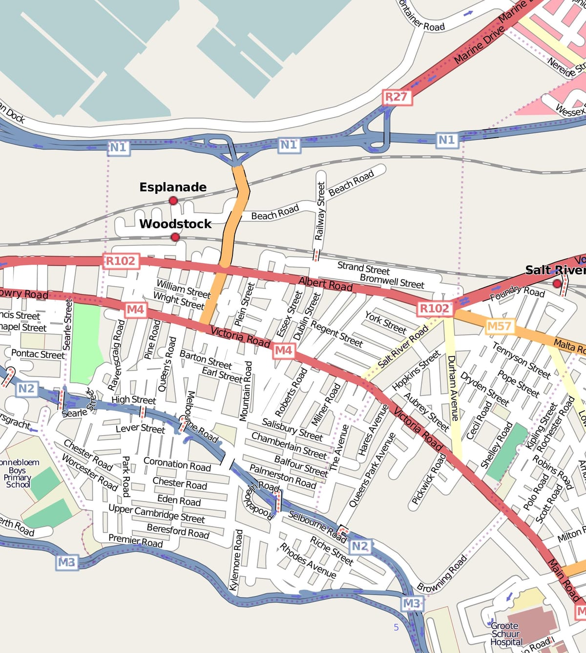 mappa stradale di woodstock Città del Capo