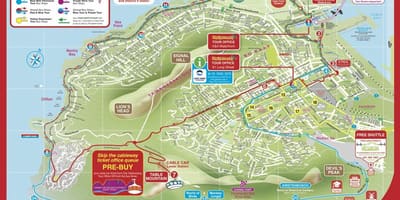 La mappa di città del Capo, hop on hop off tour in autobus