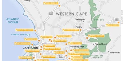 La mappa di Città del Capo, campi da golf 