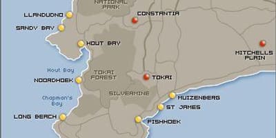 La mappa di Città del Capo, spiagge