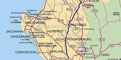 Mappa della costa occidentale di Città del Capo